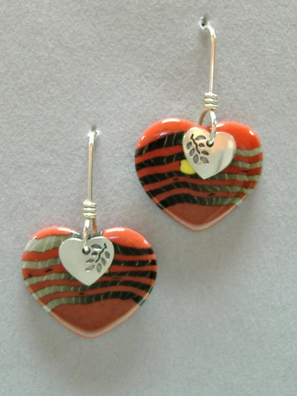 Ember Heart Earrings Porcelain Unique Ceramic Red Black Handmade Pierced New